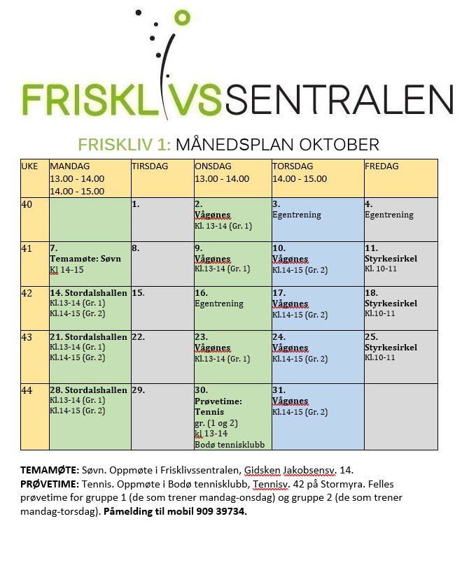 Månedsplan for aktiviteter i oktober 2024 - Frisklivssentralen Bodø